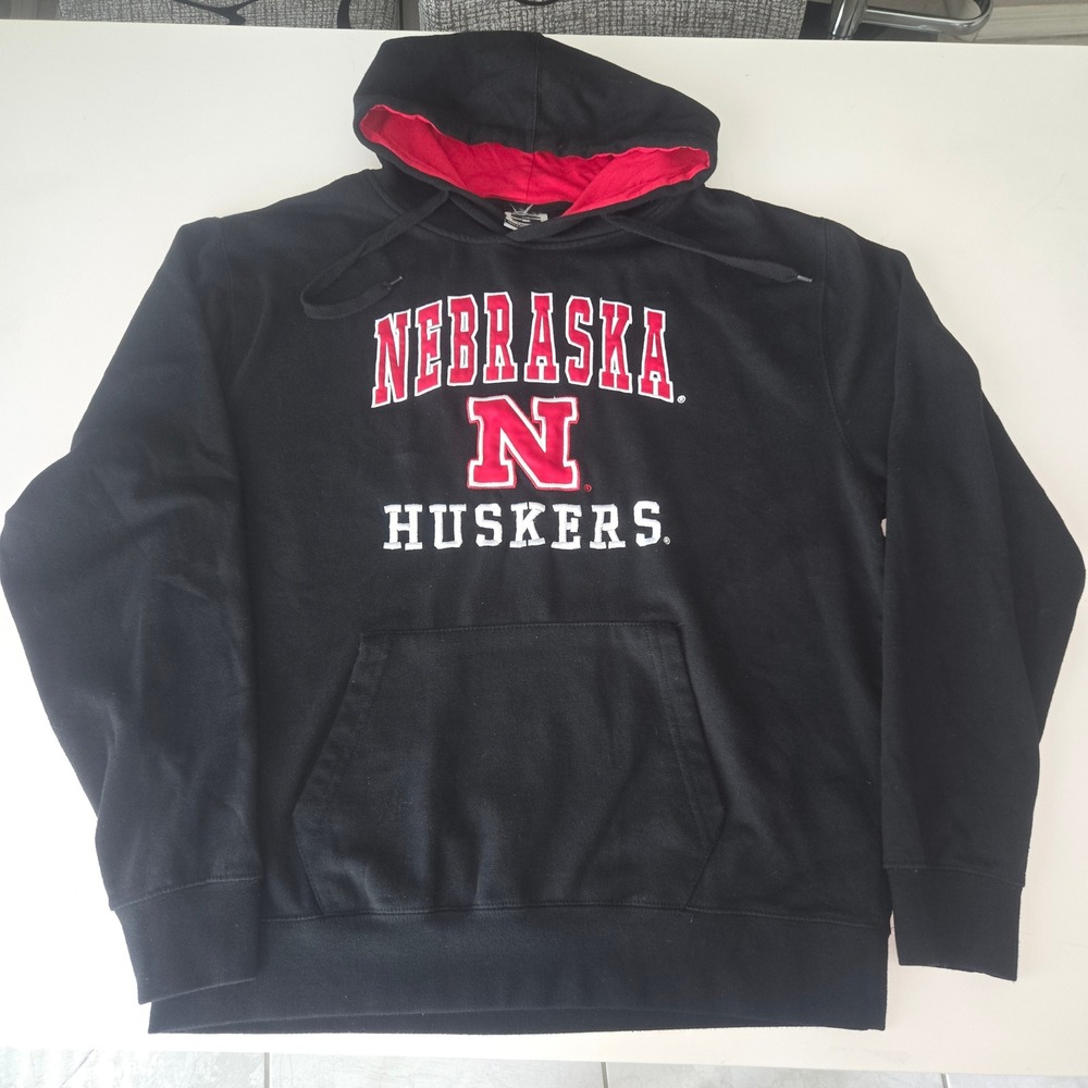 Stadium Athletics Nebraska Huskers Hoodie Mens XL Black Red Embroidered Pullover